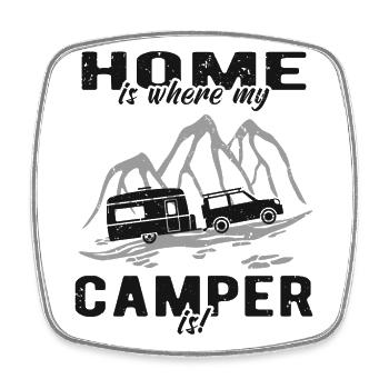 Home is where my Camper is Wohnwagen - Viereckiger Kühlschrankmagnet - Weiß - Vorne