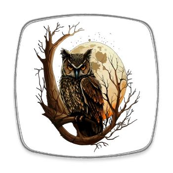 Owl Vollmond Eule im Wald Nachteule - Viereckiger Kühlschrankmagnet - Weiß - Vorne
