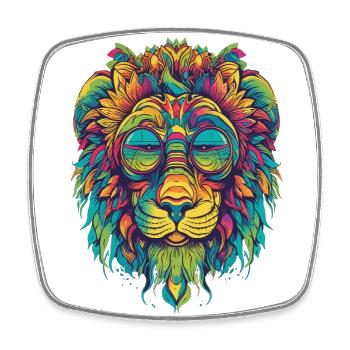 Colorful Lion LSD Psychedelic Design High - Viereckiger Kühlschrankmagnet - Weiß - Vorne