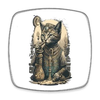 Egypt Cat Smoke with hookah Amazing Design - Square fridge magnet - white - Front