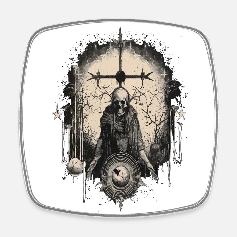 Gothic Witchcraft Ritual Darkness Skeleton Skull - Square fridge magnet - white