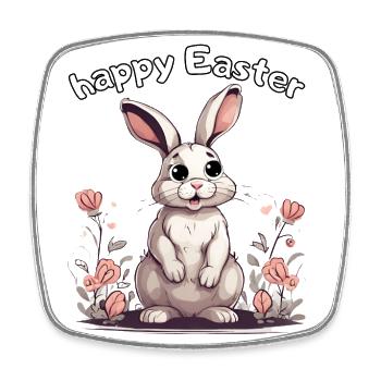 fröhliche Ostern - kleines Häschen im Blumenfeld - Viereckiger Kühlschrankmagnet - Weiß - Vorne