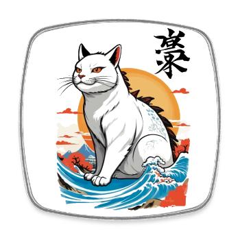 Ukiyo-E Katzen Monster Japan Welle Streetwear - Viereckiger Kühlschrankmagnet - Weiß - Vorne