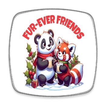 Winter Whimsy, Panda and Red Panda Pals - Square fridge magnet - white - Front