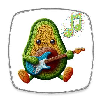 SAVEUR ET MUSIQUE, AVOCAT JOUANT DE LA GUITARE ÉLECTRIQUE - Magnet carré - blanc - Devant