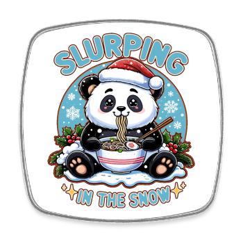 Slurping in the Snow, Cozy Panda Noodle Delight - Square fridge magnet - white - Front