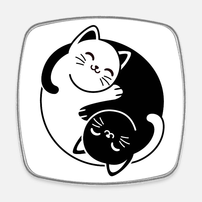 Yin and Yang Cats - Square fridge magnet - white