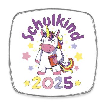 Einschulung Schulkind 2025 Einhorn - Viereckiger Kühlschrankmagnet - Weiß - Vorne