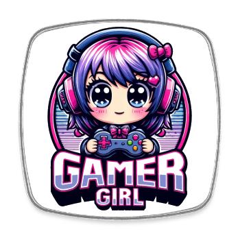 Gamer Girl. kawaii illustration, gaming, gamer, - Square fridge magnet - white - Front