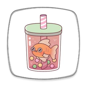 Mignon poisson rouge nageant dans du thé Boba - Magnet carré - blanc - Devant