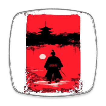 Samurai im Mondlicht - Viereckiger Kühlschrankmagnet - Weiß - Vorne