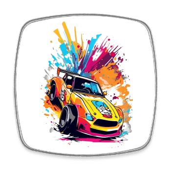 Retro Drift Car - Lebendige Racing Splash Kunst - Viereckiger Kühlschrankmagnet - Weiß - Vorne