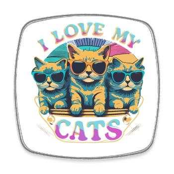 I Love My Cats - Cool Cats with Sunglasses - Square fridge magnet - white - Front