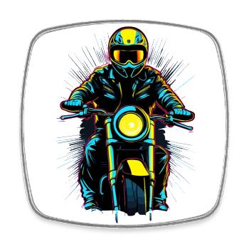 Motard néon sur moto - Magnet carré - blanc - Devant