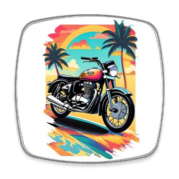 Retro motorcycle on tropical beach - Square fridge magnet - white - Front