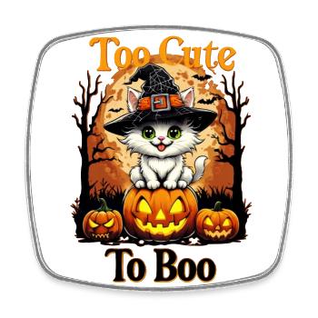 Too Cute to Boo - Halloween Cat on Pumpkins - Square fridge magnet - white - Front