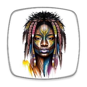 African woman with face paint and feathers - Square fridge magnet - white - Front