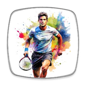 Tennisspieler spielt Tennis - Viereckiger Kühlschrankmagnet - Weiß - Vorne