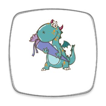 Dino avec cartable - Magnet carré - blanc - Devant
