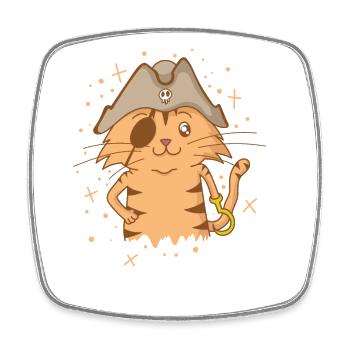 Pirate Cat with Pirate Hat Eye Patch Hook - Square fridge magnet - white - Front