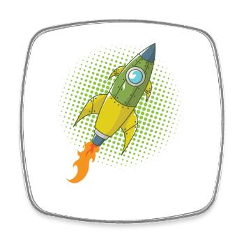 Rocket Comic Spaceship Spacecraft Missile - Square fridge magnet - white - Front