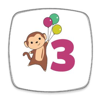 Monkey Third Birthday Balloons Monkeys Kids - Square fridge magnet - white - Front