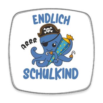 Pirat Oktopus Einschulung Schule Kinder Schultüte - Viereckiger Kühlschrankmagnet - Weiß - Vorne