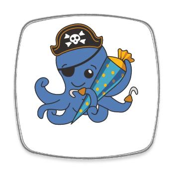 Pirate Octopus School School Children School Bag - Square fridge magnet - white - Front