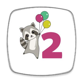 Ballons de deuxième anniversaire de raton laveur pour les enfants - Magnet carré - blanc - Devant