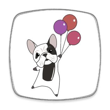 Bulldog flies balloons above cute animals dogs - Square fridge magnet - white - Front