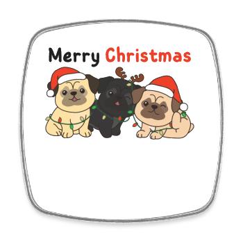 Carlin Noël Animaux mignons Chiens Joyeux Noël - Magnet carré - blanc - Devant