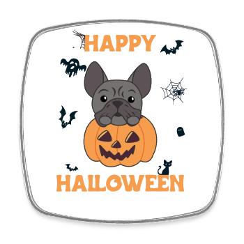 French Bulldog Pumpkin Cute Dogs Happy Halloween - Square fridge magnet - white - Front