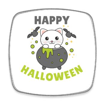 Katze Happy Halloween Hexenkessel Fledermaus - Viereckiger Kühlschrankmagnet - Weiß - Vorne