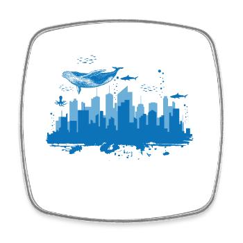 Skyline Underwater World with Blue Whale City - Square fridge magnet - white - Front
