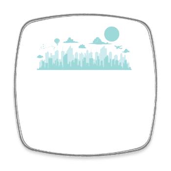 blue skyline with airplanes and balloon city - Square fridge magnet - white - Front