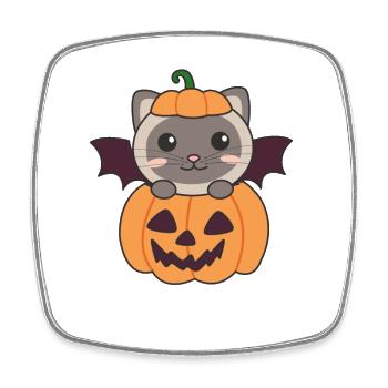 Cat Halloween Pumpkin Bat Costume - Square fridge magnet - white - Front