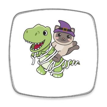 Chat Joyeux Halloween T-Rex Costume de maman - Magnet carré - blanc - Devant