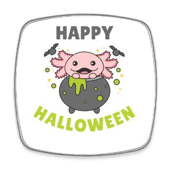 Axolotl Happy Halloween Hexenkessel Fledermaus - Viereckiger Kühlschrankmagnet - Weiß - Vorne