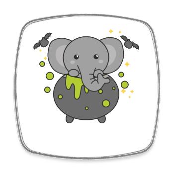 Éléphant Happy Halloween Chaudron Bat - Magnet carré - blanc - Devant