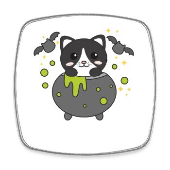 Katze Happy Halloween Hexenkessel Fledermaus - Viereckiger Kühlschrankmagnet - Weiß - Vorne