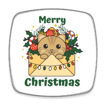 Chat Lettre de Noël Hiver Animaux Chats - Magnet carré - blanc - Devant
