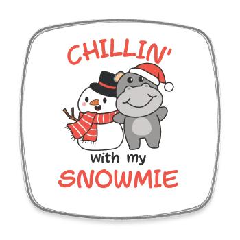 Hippo chillin avec mon bonhomme de neige - Magnet carré - blanc - Devant