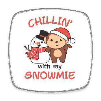 Monkey Chillin avec mon bonhomme de neige - Magnet carré - blanc - Devant