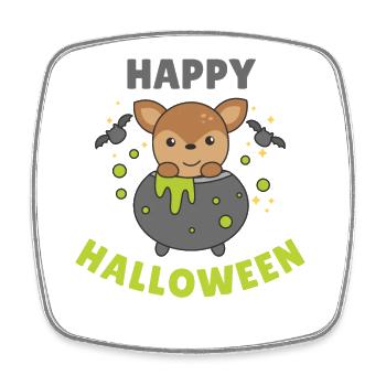 Cerf Joyeux Halloween Chaudron Bat - Magnet carré - blanc - Devant