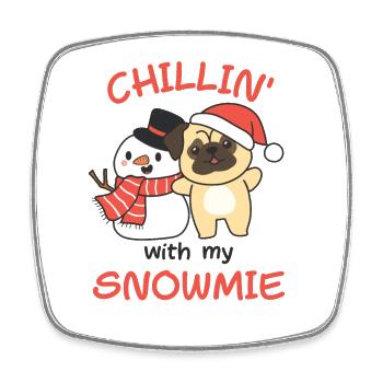 Carlin Chillin avec mon bonhomme de neige - Magnet carré - blanc - Devant