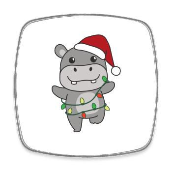 Hippo Christmas Winter Animals Hippos - Square fridge magnet - white - Front