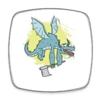 lustiger Drache mit Axt niedliches Tier - Viereckiger Kühlschrankmagnet - Weiß - Vorne