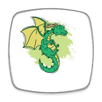 cooler Drache mit Hörner lustiges Tier - Viereckiger Kühlschrankmagnet - Weiß - Vorne