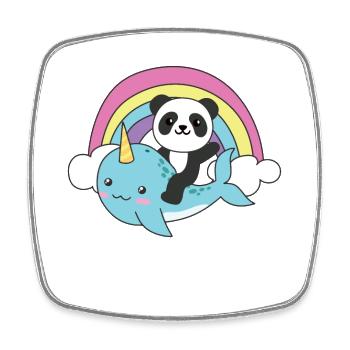 Narwhal Panda Ocean Unicorn kawaii Rainbow - Square fridge magnet - white - Front