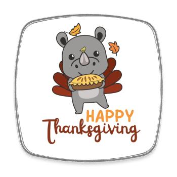 thanksgiving day outfits Truthahn Nashorn mit Pie - Viereckiger Kühlschrankmagnet - Weiß - Vorne